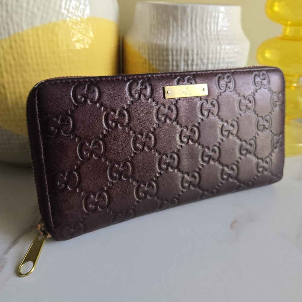 GUC Gucci Guccissima Brown Leather Long Continental Zip-around Wallet - Picture 2 of 14